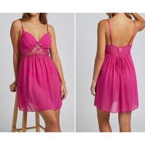 In Bloom Womens Large Pink Lingerie Nightie Sheer Lace